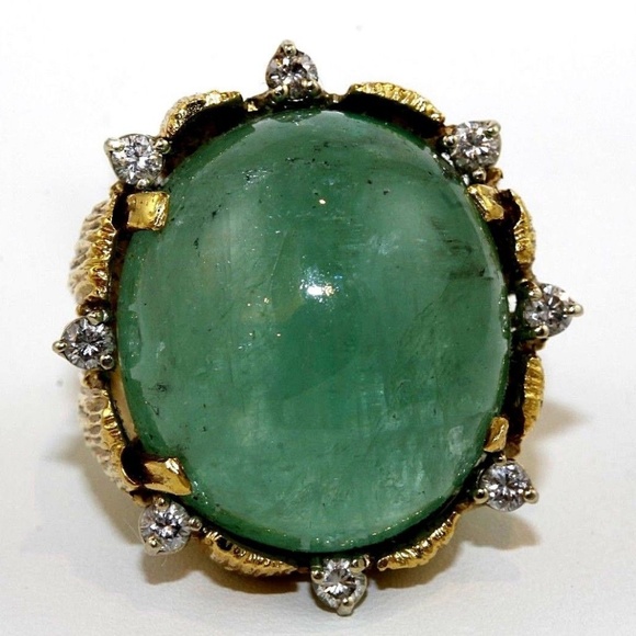 Oval Emerald Diamond Cocktail Ring 18k YG 50.25Ct - Picture 5 of 7